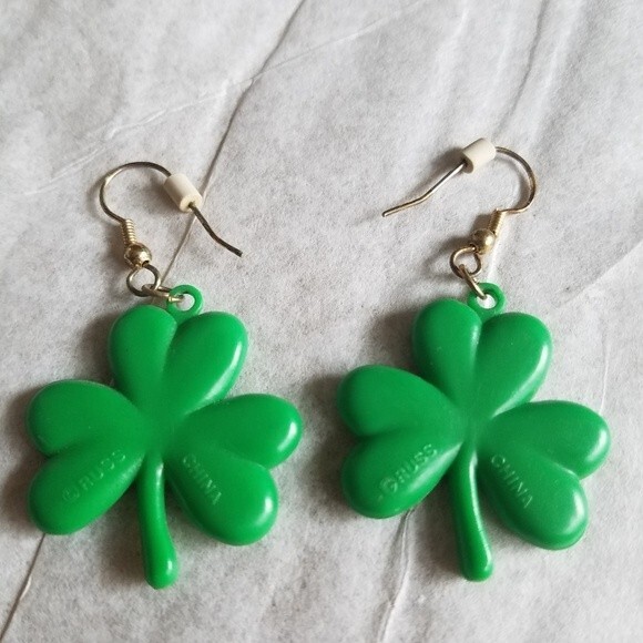 St Patrick's Three Leaf Clover Pierced Earrings - Picture 3 of 3